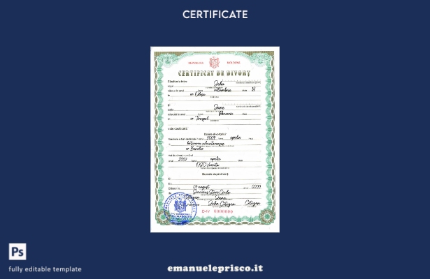 modello di certificato di divorzio dello stato civile della Moldavia in stile ve